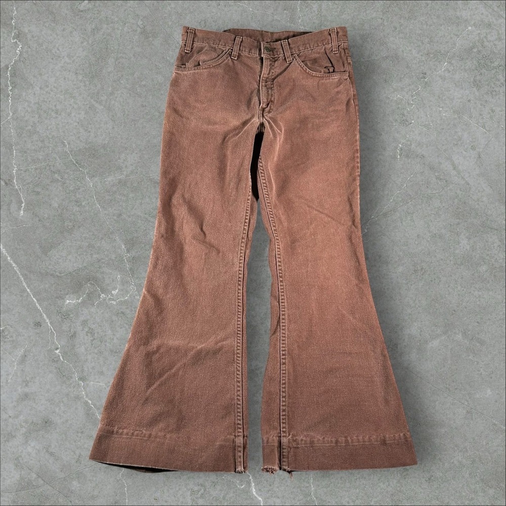 Vintage Levi's 687 Jeans Womens 14 Brown Bell Bottom Flare Wide Leg Cowboy 1970s